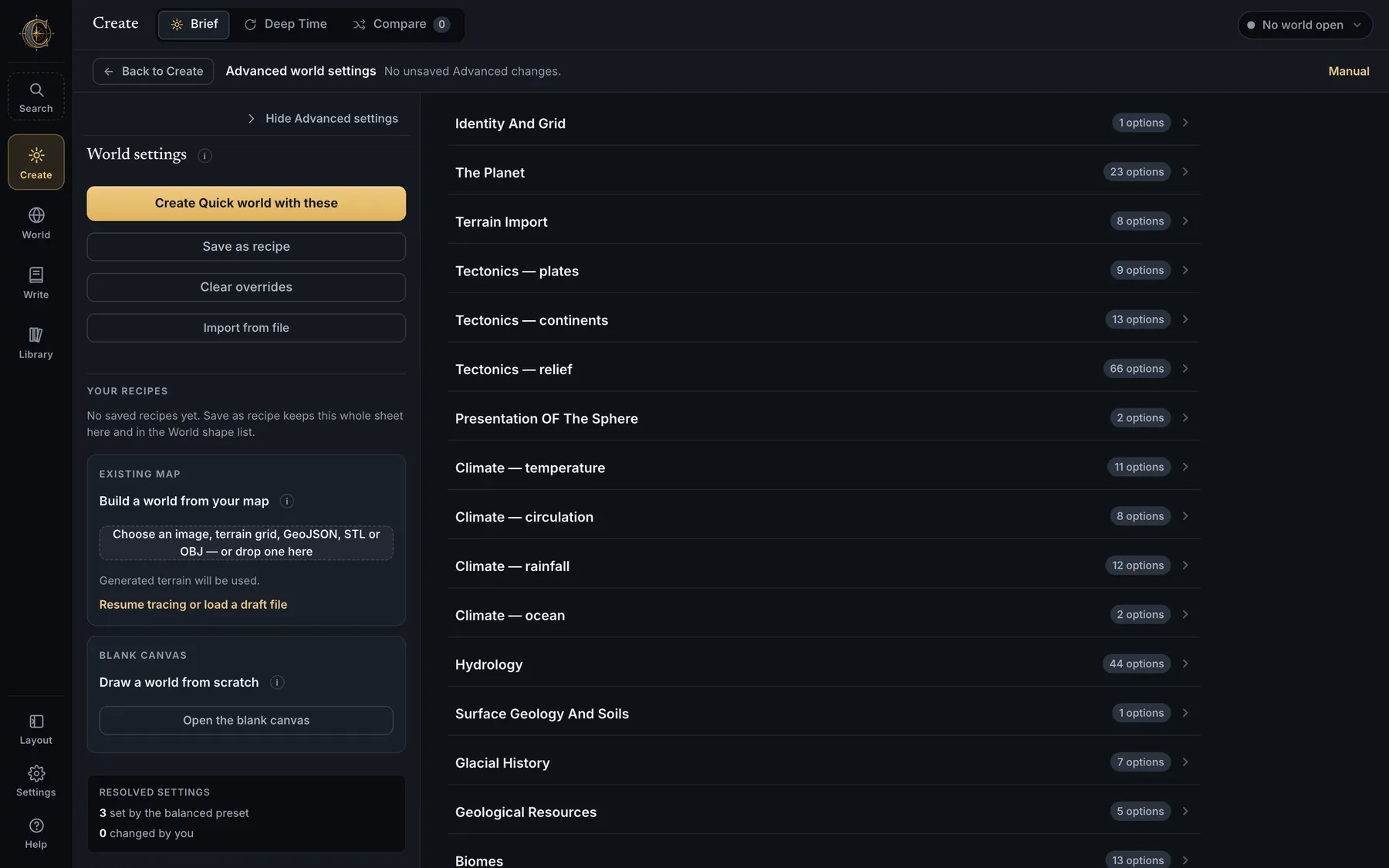 The Advanced settings sheet open in Create