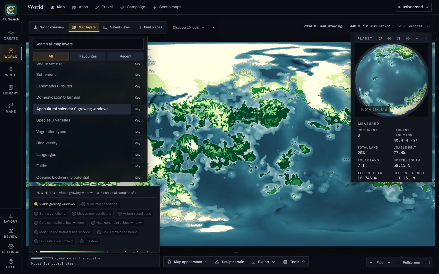 The Agricultural calendar & growing windows view in CartoVox, showing seasonal growing suitability