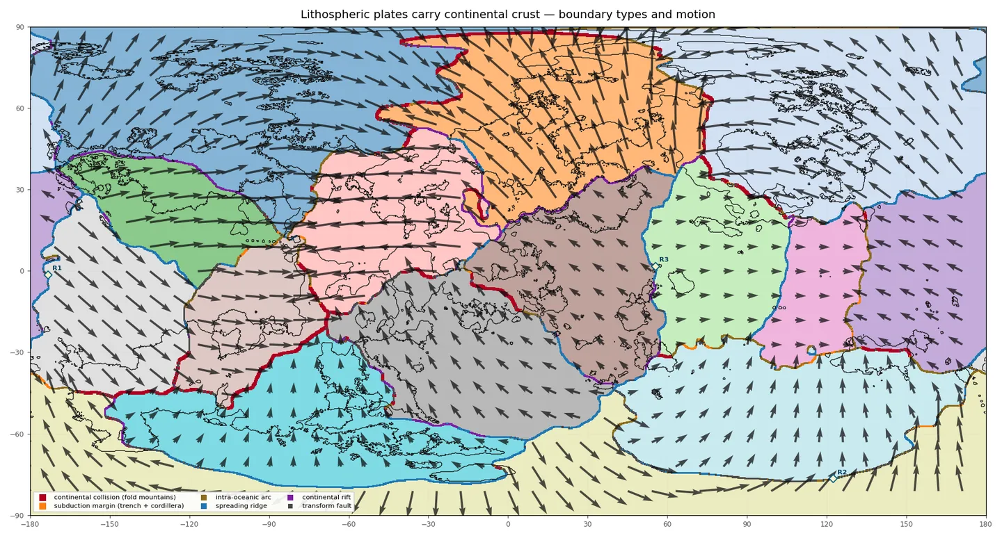 Tectonic plates map view of Ixrixenrond