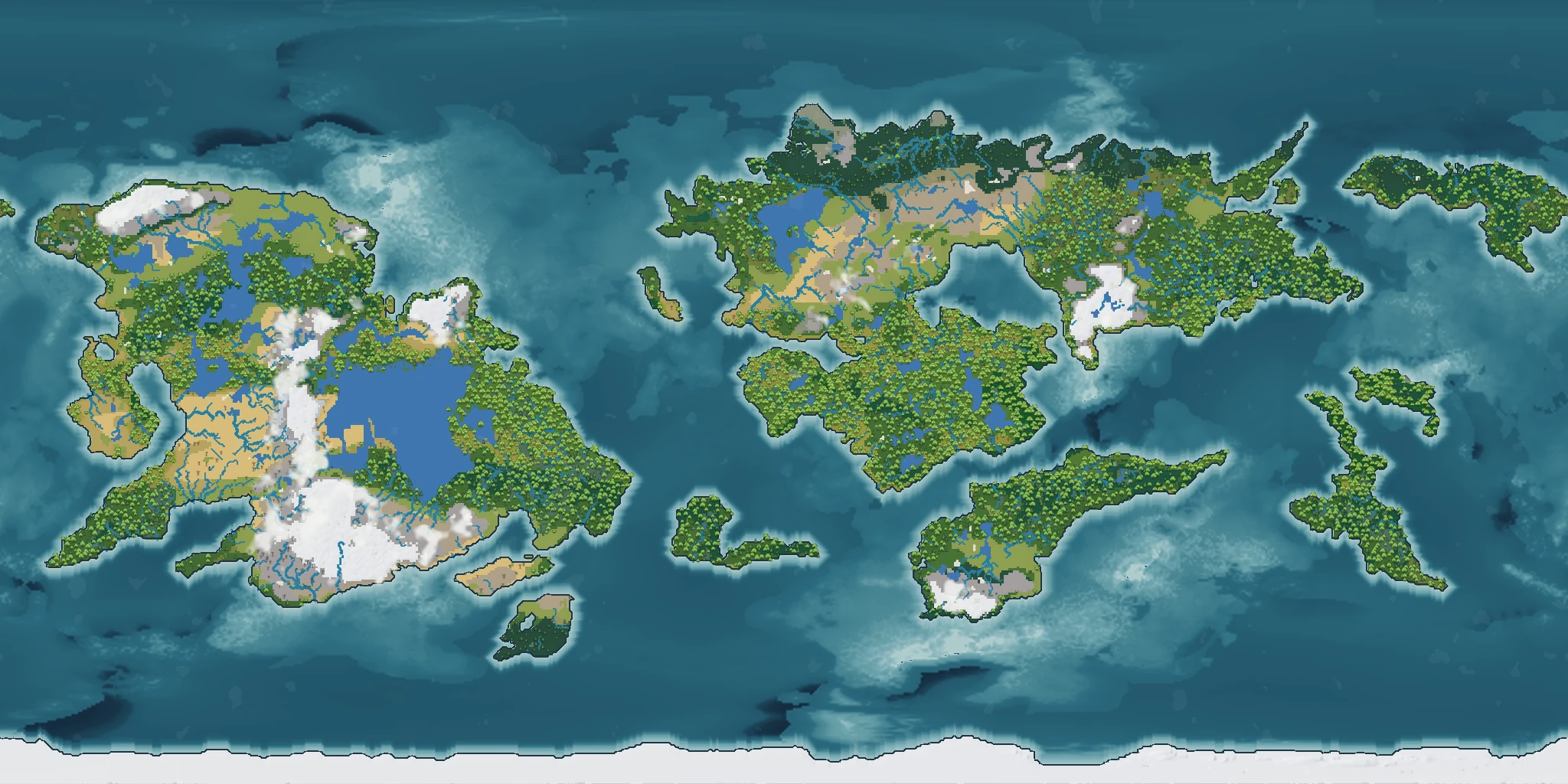 Just Call me Ed's latest fantasy world in CartoVox, with sculpted mountain ranges, branching rivers, forested continents, islands and icy polar ground