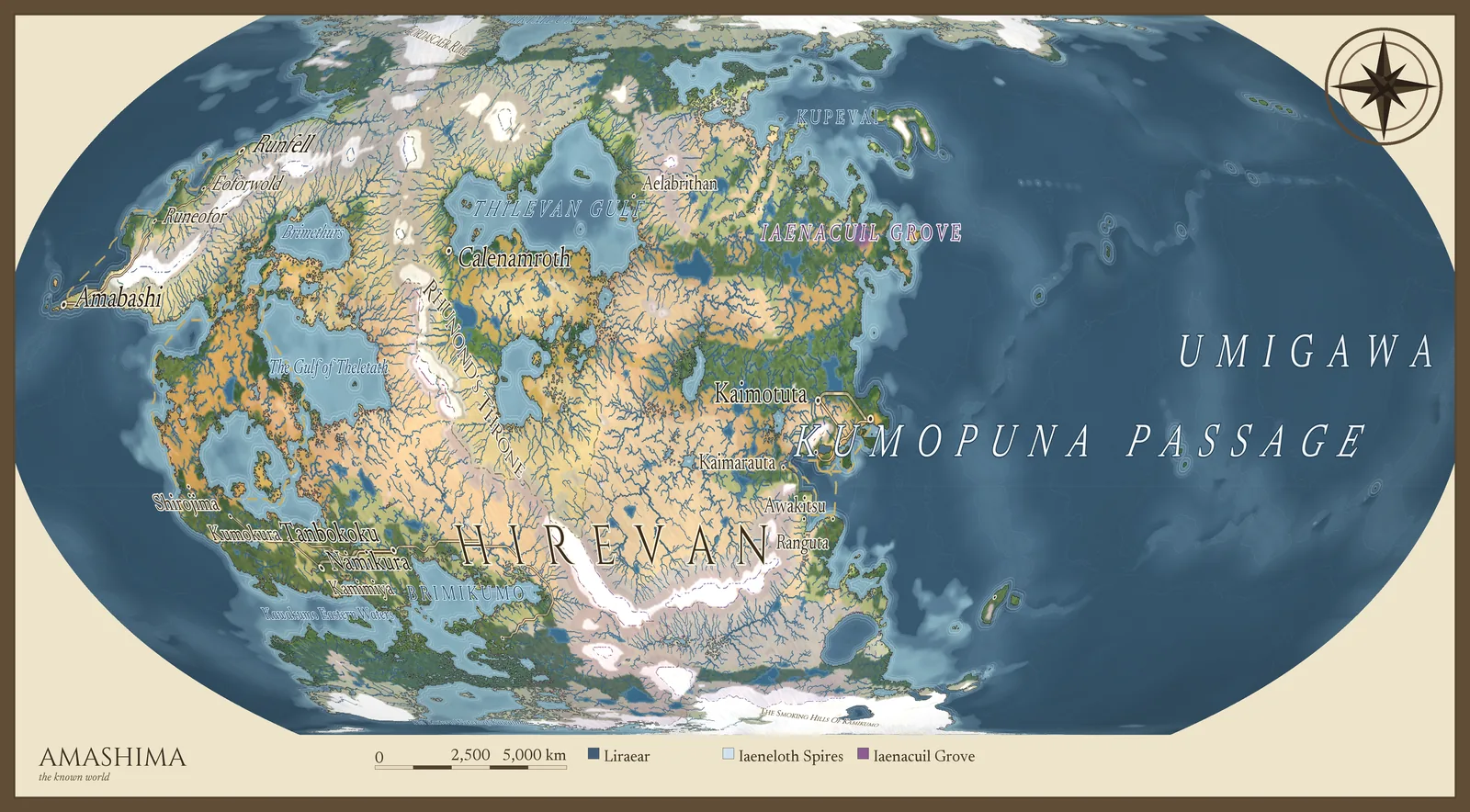 The Amashima world plate with its place names lettered